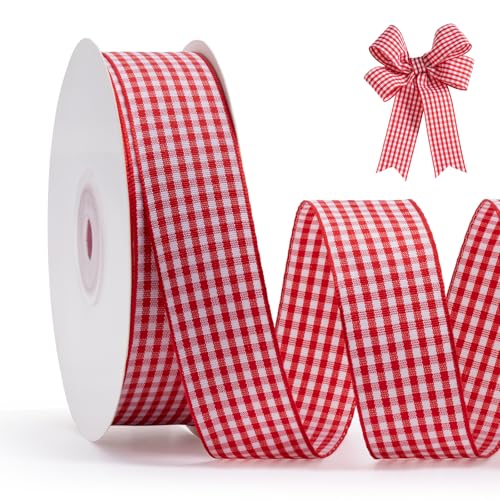 FAKILO Schleifenband Rot Gingham-Band 25mm x 22m Geschenkband Rot - Weiß Büffelkariertes Kariertes Band für Weihnachten, Geschenkverpackungen, DIY Basteln FAKILO Schleifenband Rot Gingham-Band 25mm x 22m Geschenkband Rot - Weiß Büffelkariertes Kariertes Band für Weihnachten, Geschenkverpackungen, DIY Basteln von FAKILO