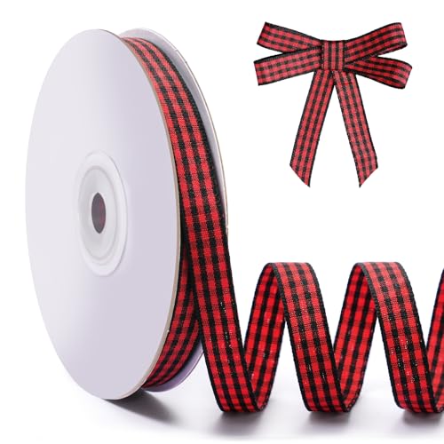 FAKILO Schleifenband Schwarzes Gingham-Band 10mm x 22m Geschenkband Schwarz-Rotes Büffelkariertes Kariertes Band für Weihnachten, Geschenkverpackungen, DIY Basteln FAKILO Schleifenband Schwarzes Gingham-Band 10mm x 22m Geschenkband Schwarz-Rotes Büffelkariertes Kariertes Band für Weihnachten, Geschenkverpackungen, DIY Basteln von FAKILO