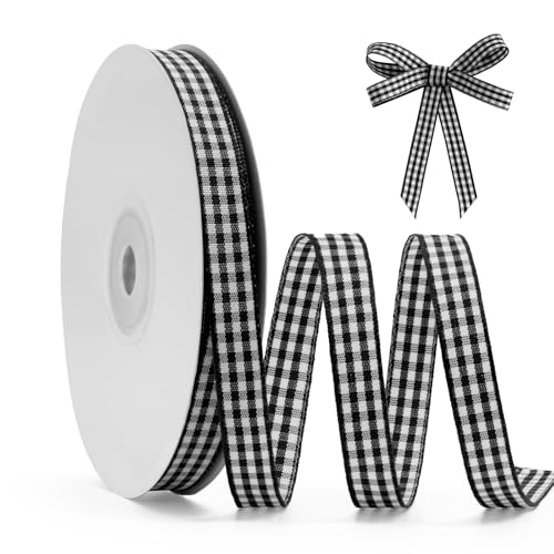FAKILO Schleifenband Schwarzes Gingham-Band 10mm x 22m Geschenkband schwarz-weißes Büffelkariertes Kariertes Band für Weihnachten, Geschenkverpackungen, DIY Basteln FAKILO Schleifenband Schwarzes Gingham-Band 10mm x 22m Geschenkband schwarz-weißes Büffelkariertes Kariertes Band für Weihnachten, Geschenkverpackungen, DIY Basteln von FAKILO