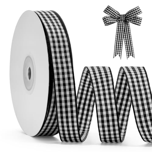 FAKILO Schleifenband Schwarzes Gingham-Band 15mm x 22m Geschenkband schwarz-weißes Büffelkariertes Kariertes Band für Weihnachten, Geschenkverpackungen, DIY Basteln FAKILO Schleifenband Schwarzes Gingham-Band 15mm x 22m Geschenkband schwarz-weißes Büffelkariertes Kariertes Band für Weihnachten, Geschenkverpackungen, DIY Basteln von FAKILO