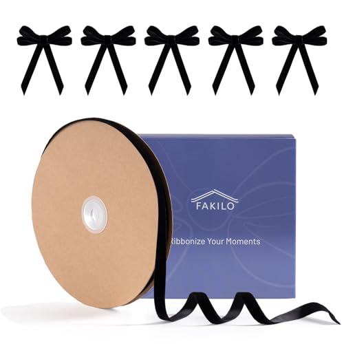 FAKILO Schwarz Samtband, 1 cm x 22 Meter Schwarz Samt band perfekt für Kranz, Geschenkverpackungen, Schleifen, Blumenstrauß FAKILO Schwarz Samtband, 1 cm x 22 Meter Schwarz Samt band perfekt für Kranz, Geschenkverpackungen, Schleifen, Blumenstrauß von FAKILO