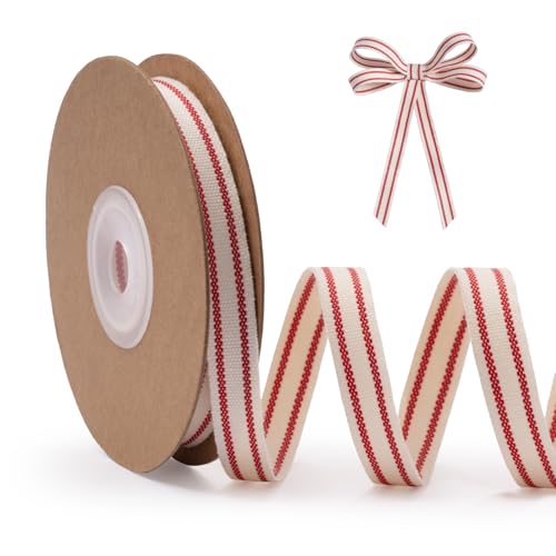 FAKILO Süßes Baumwollband für Geschenkkuchen, Geschenkverpackungen, Basteln, DIY, lustiges Band mit roten Streifen, 0,9 cm x 9,1 m FAKILO Süßes Baumwollband für Geschenkkuchen, Geschenkverpackungen, Basteln, DIY, lustiges Band mit roten Streifen, 0,9 cm x 9,1 m von FAKILO