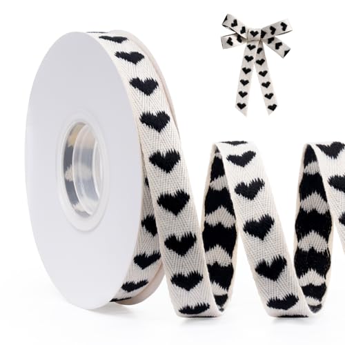 FAKILO Valentinstagsband für Geschenk, Kuchenverpackung, 1,6 cm x 9,1 m Herz-Geschenkband (schwarz) von FAKILO