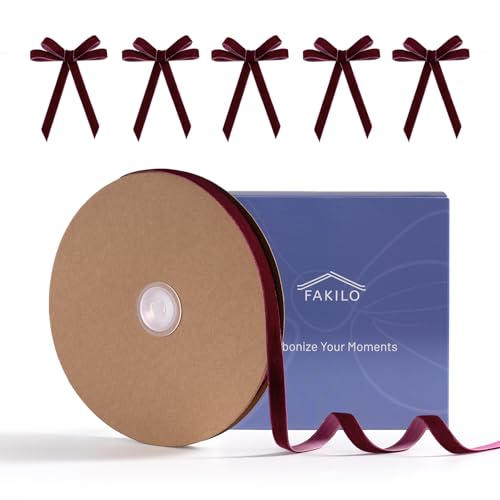 FAKILO Weinrotes Samtband, 1 cm x 22 Meter Weinrotes Samt band perfekt für Kranz, Geschenkverpackungen, Schleifen, Blumenstrauß FAKILO Weinrotes Samtband, 1 cm x 22 Meter Weinrotes Samt band perfekt für Kranz, Geschenkverpackungen, Schleifen, Blumenstrauß von FAKILO