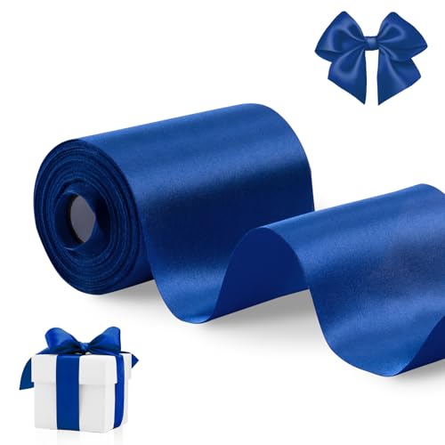 FAKILO blaues Satinband, 10cm x 20 Meter breit Band für eine große Eröffnung, Geschäftsband, Ausschnitte, Zeremonie, Schleife, Hochzeitsstühle von FAKILO