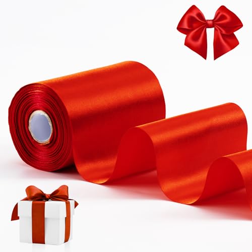 FAKILO rotes Satinband, 10cm x 10 Meter breit Band für eine große Eröffnung, Geschäftsband, Ausschnitte, Zeremonie, Schleife, Hochzeitsstühle von FAKILO