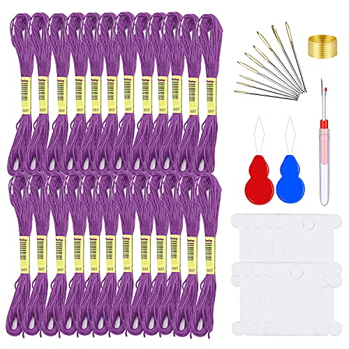 FALIDI Stickgarn-Set, 24 Knäuel, Premium-Kreuzstichgarn zum Stricken, Sticken, Kreuzstich und Bastelprojekte (lila) von FALIDI