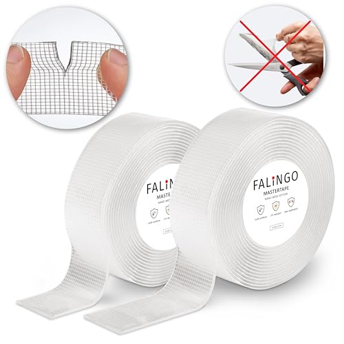 FALINGO Doppelseitiges Klebeband per Hand abreißbar Nano Tape extra stark Kleben statt Bohren wiederverwendbar transparent 2 Rollen (3 cm x 3 m) von FALINGO