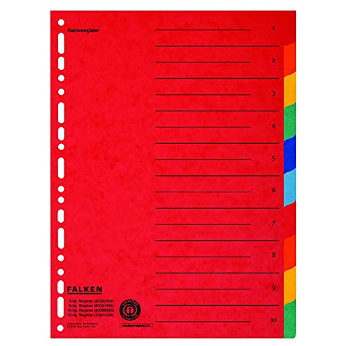 20x Original Falken Karton-Register überbreit für DIN A4+ 24,5 x 30 cm volle Höhe mit Organisationsdruck 10-teilig vollfarbig 2 x 5 Farben zur Ablage von Prospekthüllen 20x Original Falken Karton-Register überbreit für DIN A4+ 24,5 x 30 cm volle Höhe mit Organisationsdruck 10-teilig vollfarbig 2 x 5 Farben zur Ablage von Prospekthüllen von FALKEN