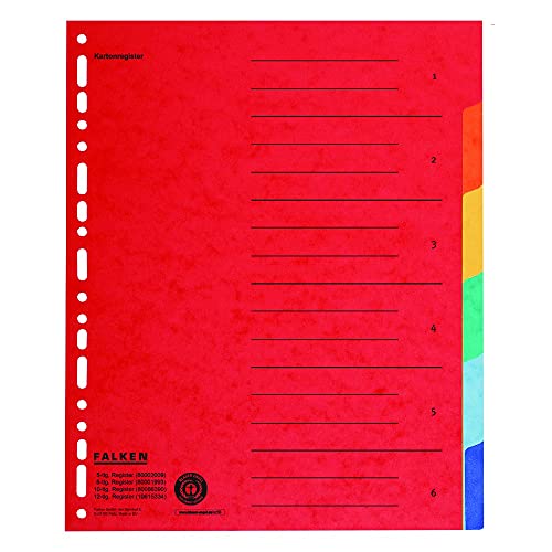 20x Original Falken Karton-Register überbreit für DIN A4+ 24,5 x 30 cm volle Höhe mit Organisationsdruck 6-teilig vollfarbig zur Ablage von Prospekt- und Klarsichthüllen 20x Original Falken Karton-Register überbreit für DIN A4+ 24,5 x 30 cm volle Höhe mit Organisationsdruck 6-teilig vollfarbig zur Ablage von Prospekt- und Klarsichthüllen von FALKEN