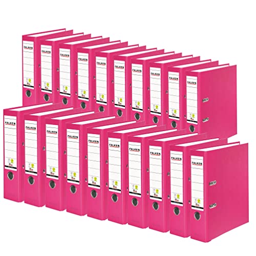 Original Falken 20er Pack PP-Color Kunststoff-Ordner. Made in Germany. 8 cm breit DIN A4 Pastell-Farbe pink Ringordner Vegan Aktenordner Briefordner Büroordner Plastikordner Schlitzordner von FALKEN