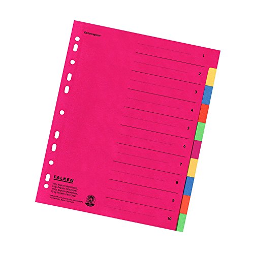 Falken Karton-Register für DIN A4 24 x 29,7 cm volle Höhe mit Organisationsdruck (10-teilig | 10er Pack) von FALKEN