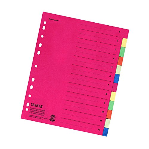 Falken Karton-Register für DIN A4 24 x 29,7 cm volle Höhe mit Organisationsdruck (12-teilig | 10er Pack) von FALKEN