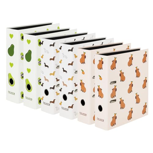 Original 6er Pack Falken Motiv-Ordner Social Media sortiert. Made in Germany. 8 cm breit DIN A4 schwarzer Innenspiegel Ringordner Aktenordner Briefordner Büroordner Plastikordner Motivordner von FALKEN