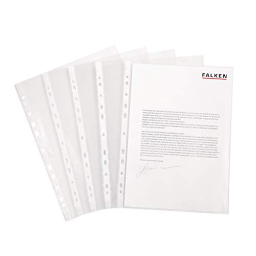 Original Falken 100er Pack Economy PP-Kunststoff Prospekthüllen. Für DIN A4 transparent genarbt oben offen Klarsichtfolie Plastikhülle ideal für Ordner Ringbücher und Hefter von FALKEN