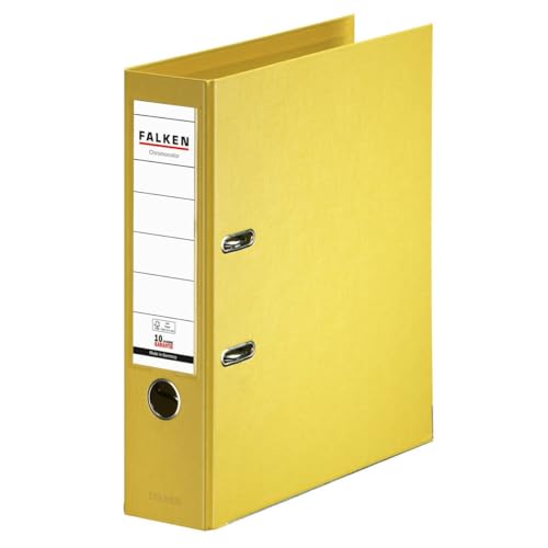 Original Falken 10er Pack Chromocolor Premium-Ordner. Made in Germany. Kunststoffbezug außen und innen 8 cm breit DIN A4 gelb Ringordner Aktenordner Briefordner Büroordner Plastikordner von FALKEN