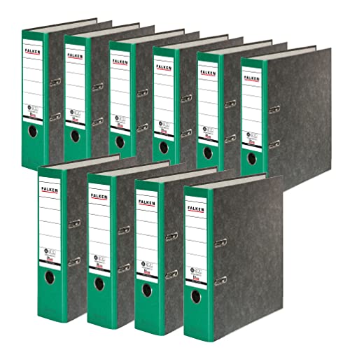 Original Falken 10er Pack Recycling-Ordner Wolkenmarmor. Made in Germany. 8 cm breit DIN A4 grüner Rücken Ringordner Aktenordner Briefordner Büroordner Pappordner CO2-Neutral Blauer Engel von FALKEN