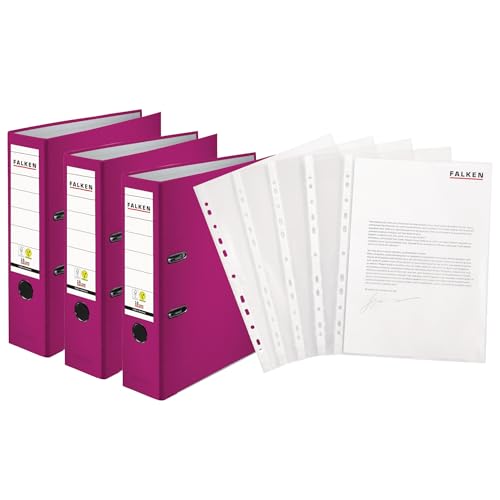 Original Falken 3er Pack PP-Color Ordner inklusive 100er Economy PP-Kunststoff Prospekthüllen transparent genarbt. Made in Germany. 8 cm breit DIN A4 Brombeere Original Falken 3er Pack PP-Color Ordner inklusive 100er Economy PP-Kunststoff Prospekthüllen transparent genarbt. Made in Germany. 8 cm breit DIN A4 Brombeere von FALKEN