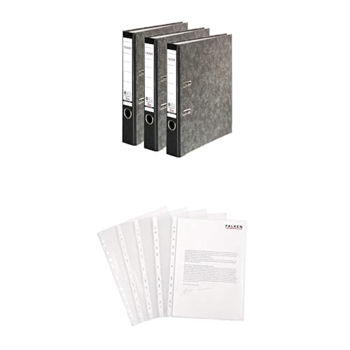 Original Falken 3er Pack Recyling-Ordner Wolkenmarmor inklusive 100er Economy PP-Kunststoff Prospekthüllen transparent genarbt. Made in Germany. 5 cm schmal DIN A4 schwarz Original Falken 3er Pack Recyling-Ordner Wolkenmarmor inklusive 100er Economy PP-Kunststoff Prospekthüllen transparent genarbt. Made in Germany. 5 cm schmal DIN A4 schwarz von FALKEN