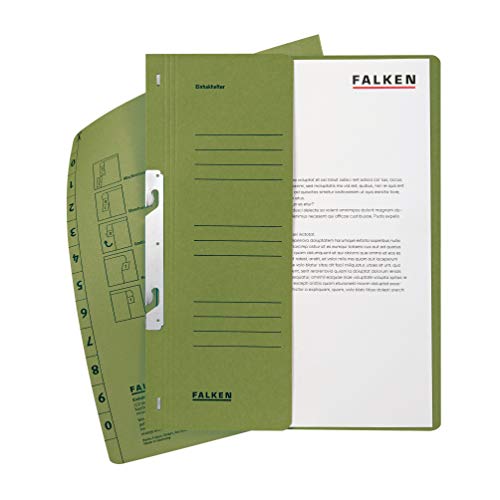 Original Falken 50er Pack Einhakhefter. Made in Germany. Aus Recycling-Karton mit halbem Vorderdeckel und Behördenheftung für DIN A4 grün Hefter Sammelmappe Dokumentenmappe von FALKEN