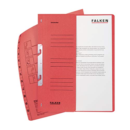 Original Falken 50er Pack Einhakhefter. Made in Germany. Aus Recycling-Karton mit halbem Vorderdeckel und kfm. Heftung für DIN A4 rot Hefter Sammelmappe Dokumentenmappe von FALKEN