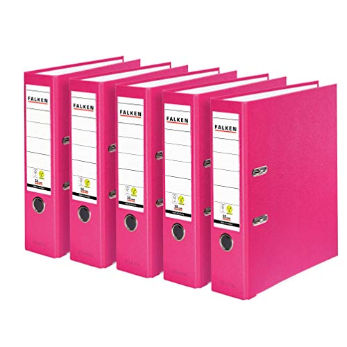 Original Falken 5er Pack PP-Color Kunststoff-Ordner. Made in Germany. 8 cm breit DIN A4 Pastell-Farbe pink Vegan Ringordner Aktenordner Briefordner Büroordner Plastikordner Schlitzordner von FALKEN