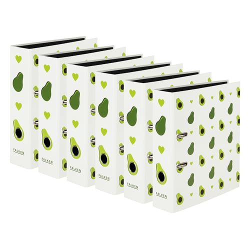Original Falken 6er Pack Motiv-Ordner Avocado. Made in Germany. 8 cm breit DIN A4 schwarzer Innenspiegel Ringordner Aktenordner Briefordner Büroordner Plastikordner Motivordner Social Media von FALKEN
