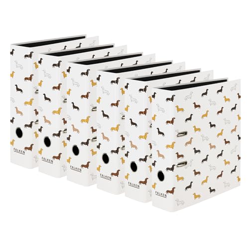 Original Falken 6er Pack Motiv-Ordner Dachshund. Made in Germany. 8 cm breit DIN A4 schwarzer Innenspiegel Ringordner Aktenordner Briefordner Büroordner Plastikordner Motivordner Social Media von FALKEN