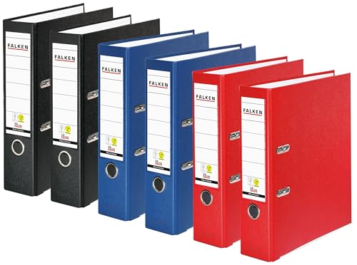 Original Falken 6er Pack PP-Color Ordner. Made in Germany. 8 cm breit DIN A4 farbig sortiert in schwarz blau rot Vegan Kunststoff-Ordner Ringordner Aktenordner Briefordner Original Falken 6er Pack PP-Color Ordner. Made in Germany. 8 cm breit DIN A4 farbig sortiert in schwarz blau rot Vegan Kunststoff-Ordner Ringordner Aktenordner Briefordner von FALKEN