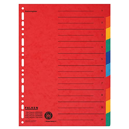 Original Falken Karton-Register überbreit für DIN A4+ 240 x 297 mm volle Höhe mit Organisationsdruck 10-teilig vollfarbig 2 x 5 Farben zur Ablage von Prospekthüllen von FALKEN