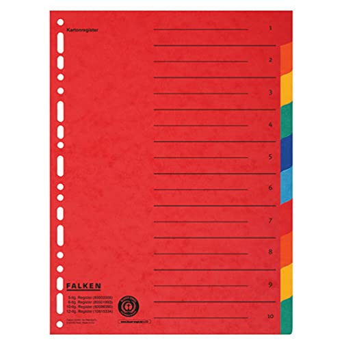 Original Falken Karton-Register überbreit für DIN A4+ 24,5 x 30 cm volle Höhe mit Organisationsdruck 10-teilig vollfarbig 2 x 5 Farben zur Ablage von Prospekthüllen Original Falken Karton-Register überbreit für DIN A4+ 24,5 x 30 cm volle Höhe mit Organisationsdruck 10-teilig vollfarbig 2 x 5 Farben zur Ablage von Prospekthüllen von FALKEN