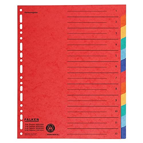 Original Falken Karton-Register überbreit für DIN A4+ 24,5 x 30 cm volle Höhe mit Organisationsdruck 12-teilig vollfarbig 2 x 6 Farben zur Ablage von Prospekthüllen Original Falken Karton-Register überbreit für DIN A4+ 24,5 x 30 cm volle Höhe mit Organisationsdruck 12-teilig vollfarbig 2 x 6 Farben zur Ablage von Prospekthüllen von FALKEN