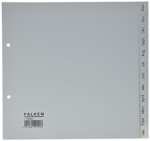Original Falken PP Kunststoff-RegisterFür DIN A4 22,5 x 21 cm halbe Höhe Druck Dez.-Jan. 12 Blatt grau Ringbuch Ordner Plastikregister ideal für Büro und Schule Original Falken PP Kunststoff-RegisterFür DIN A4 22,5 x 21 cm halbe Höhe Druck Dez.-Jan. 12 Blatt grau Ringbuch Ordner Plastikregister ideal für Büro und Schule von FALKEN
