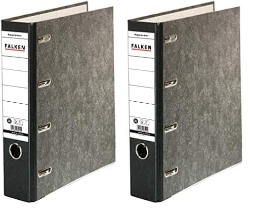 Original Falken Recycling-Doppelordner Wolkenmarmor. Made in Germany. 7 cm breit schwarz für 2x DIN A5 quer Ablage mit geklebtem Rückenschild Kontoauszug-Ordner Ringordner Blauer Engel (Packung mit 2) von FALKEN