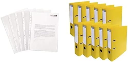 Set aus: Original Falken 100er Pack Economy PP-Kunststoff Prospekthüllen. Für DIN A4 & Exacompta 53749E 10er Pack Premium PVC-Ordner Prem´Touch. 7 cm breit DIN A4 farbig gelb von Falken