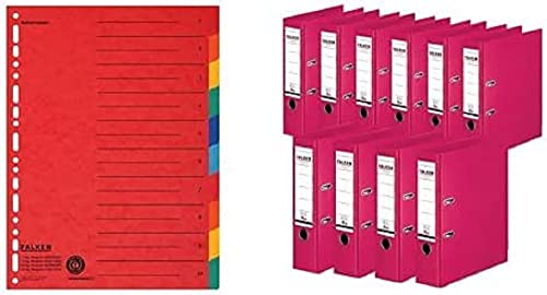 Set aus: Original Falken Karton-Register überbreit A4 24 x 29,7 cm mit Organisationsdruck 10 tlg 2x5 Farben & 10er Pack Falken Chromocolor Premium-Ordner Kunststoffbezug 8 cm breit A4 pink von FALKEN