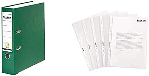 Set aus: Original Falken PP-Color Kunststoff-Ordner. 8 cm breit DIN A4 grün & Original Falken 100er Pack Standard PP-Kunststoff Prospekthüllen. Für DIN A4 transparent glasklar von FALKEN