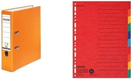 Set aus: 5x Original Falken PP-Color Kunststoff-Ordner. Made in Germany 8 cm breit DIN A4 orange und 5x Original Falken Karton-Register überbreit. Für DIN A4 24x29,7 cm, 10teilig vollfarbig 2x5 Farben von FALKEN