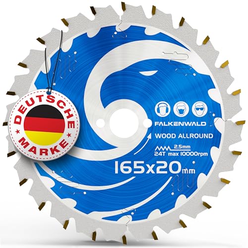 FALKENWALD® Kreissägeblatt 165x20 mm ideal für Holz Grob & Fein - Sägeblatt 165 x 20 für schnelle und feine Schnitte - Kompatibel mit Makita Sägeblatt 165x20 und Bosch Kreissägeblatt 165 x 20 von FALKENWALD