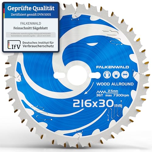 FALKENWALD® Kreissägeblatt 216x30 mm ideal für Holz Grob & Fein - Sägeblatt 216 x 30 für schnelle und feine Schnitte - Kompatibel mit Makita, Metabo & und Bosch - Kreissägeblatt 216 x 30 von FALKENWALD