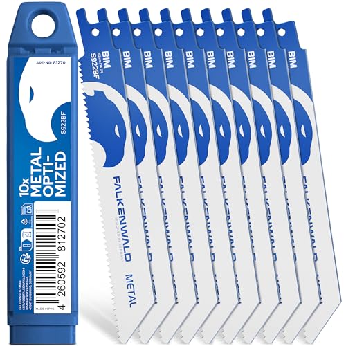 FALKENWALD® Säbelsägeblätter 10-tlg für Metall – S922BF Bi-Metall - Für Edelstahl, Rohre, Profile, Aluminium, Sandwichpaneele - Kompatibel mit Bosch, Makita, Einhell u. v. m. von FALKENWALD
