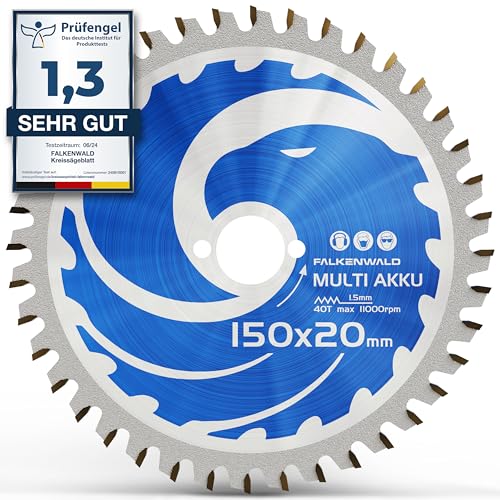 FALKENWALD ® AKKU Kreissägeblatt 150x20 - Inkl. 10 / 16mm Ring + Kompatibel mit Bosch PKS 18 LI, Makita DCS553Z - Ideal zum Sägen in Holz, Metall & Alu - Sägeblatt 150x20 von FALKENWALD