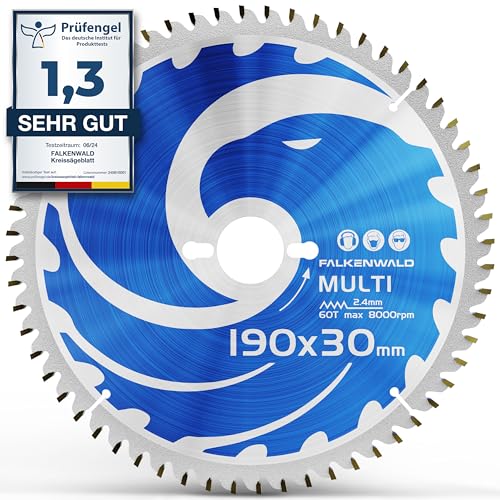 FALKENWALD ® Kreissägeblatt 190x30 mm für Holz, Metall & Alu - Sägeblatt 190x30 kompatibel mit Handkreissäge von Bosch & Makita - Multi Sägeblatt 190x30 Handkreissäge mit Hartmetall Zähnen von FALKENWALD