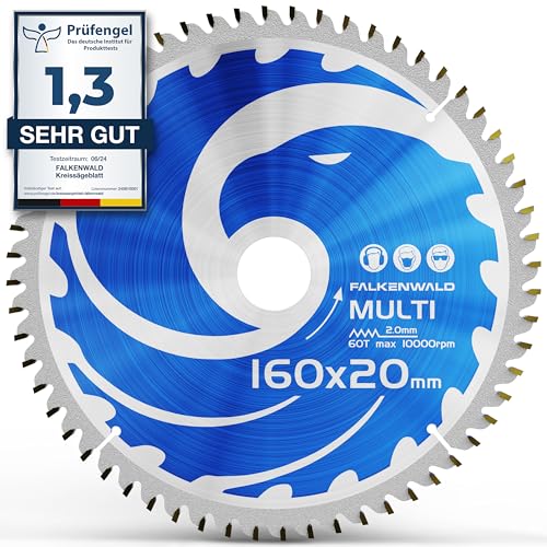 FALKENWALD ® Sägeblatt 160x20 mm - Ideal für Holz, Metall & Alu - Kreissägeblatt 160x20 kompatibel als Festool Sägeblatt TS55 & Bosch – Multi 160 von FALKENWALD
