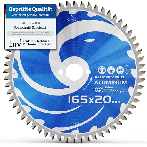 FALKENWALD ® Sägeblatt 165x20 mm ideal für Aluminium - Kreissägeblatt 165x20 für feine Schnitte in Aluminium- Kompatibel mit Makita Sägeblatt 165x20 und Bosch Kreissägeblatt 165 x 20 von FALKENWALD
