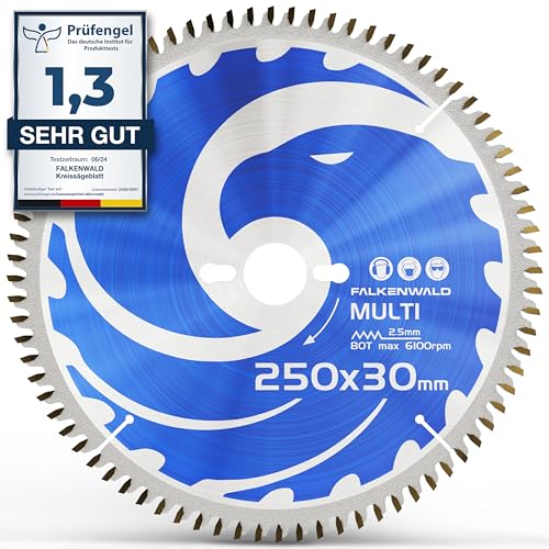 FALKENWALD ® Sägeblatt 250x30 mm - Ideal für Holz, Metall & Alu - Kreissägeblatt 250x30 kompatibel mit Gehrungssäge & Tischkreissäge von Bosch & Metabo - Multi Kreissägeblätter 250x30 von FALKENWALD