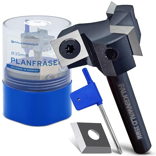 Falkenwald Planfräser 8mm schaft für Holz Ø 35 mm - Planfräser für Oberfräse aus Wolframstahl mit Ersatzplatte - Ideal zum Planfräsen/Nutfräsen/Kantenfräsen von FALKENWALD