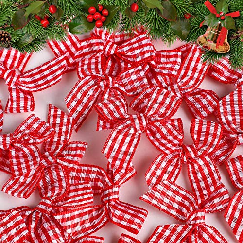 80 Stück Weihnachten Gingham Craft Ribbon Bows Mini Karierte Schleife Blumenapplikationen Plaid Bows DIY Plaid Bow Dekoration for Nähen Scrapbooking Hochzeit Wrapping Decor ( Color : Red and White Pla von FALOME