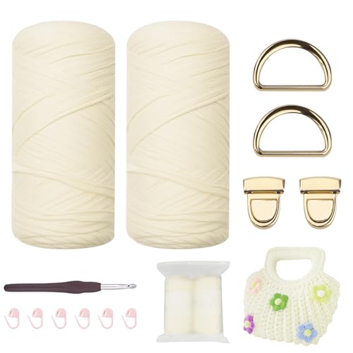 FALSKT 2 x 200 g T-Shirt-Garn, cremefarben, Stoff, Häkelgarn, Bänder, Wolle zum Stricken für Taschen, Korb, Decke, Heimdekoration, Basteln, mit Häkelzubehör FALSKT 2 x 200 g T-Shirt-Garn, cremefarben, Stoff, Häkelgarn, Bänder, Wolle zum Stricken für Taschen, Korb, Decke, Heimdekoration, Basteln, mit Häkelzubehör von FALSKT