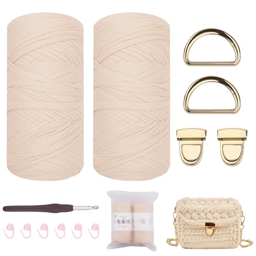 FALSKT 2 x 200 g beigefarbenes T-Shirt-Garn, Stoff, grobes Häkelgarn, Polyesterband, Strickwolle zum Häkeln von Taschen, Korb, Decke, Heimdekoration, Basteln, mit Häkelnadel, Tasche, Zubehör FALSKT 2 x 200 g beigefarbenes T-Shirt-Garn, Stoff, grobes Häkelgarn, Polyesterband, Strickwolle zum Häkeln von Taschen, Korb, Decke, Heimdekoration, Basteln, mit Häkelnadel, Tasche, Zubehör von FALSKT